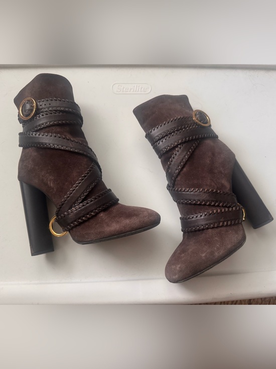 Tom Ford Shoes - Tom Ford Brown Suede Wrap-Strap High Heel Ankle Boots